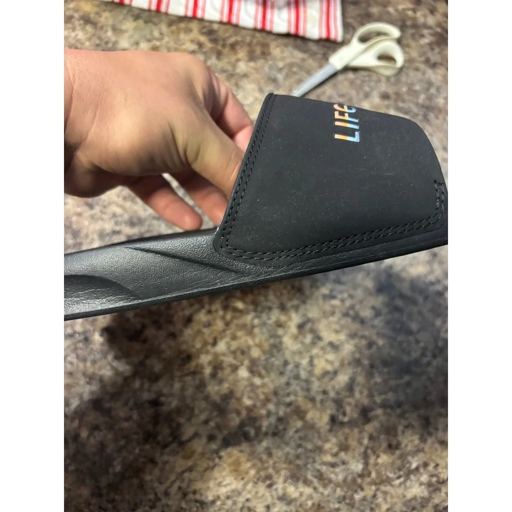 Reef Mens One Slide Sandals Black Life Is Good‎ Logo Comfort Beach Shoes Size 11